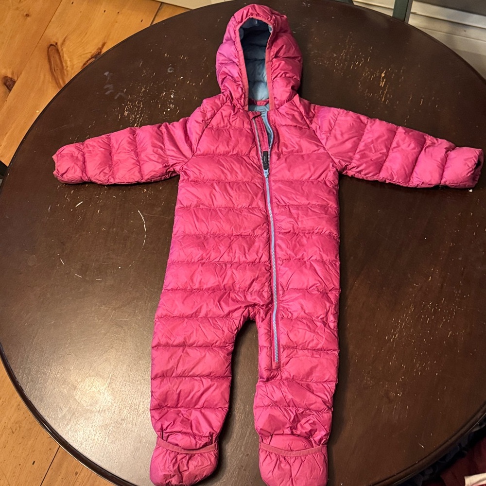 L.L. Bean Gray and Pink Baby Snowsuit